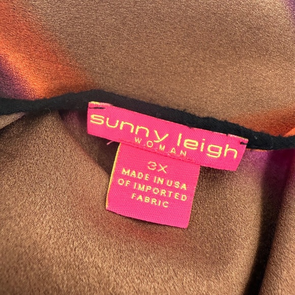 Sunny Leigh Top Women 3X Black Pink Artsy Long Sleeve Chiffon Trim Colorful - Picture 8 of 12